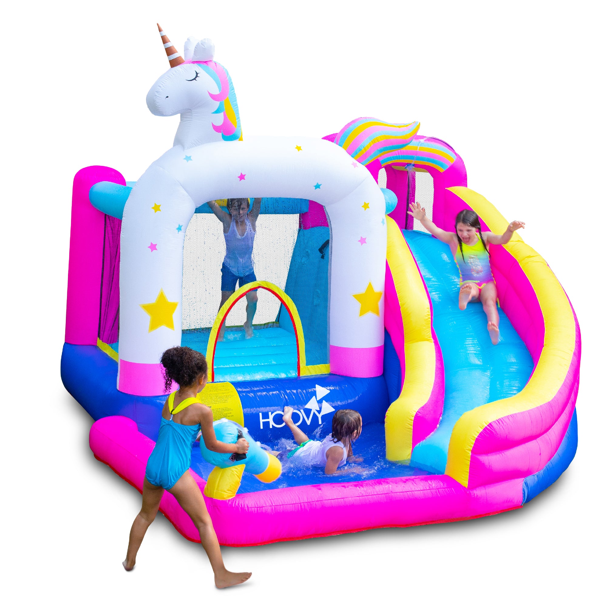 Inflatable Unicorn Themed Bounce House with Water Slide