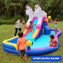 Load image into Gallery viewer, Inflatable Unicorn Themed Slide with Pool
