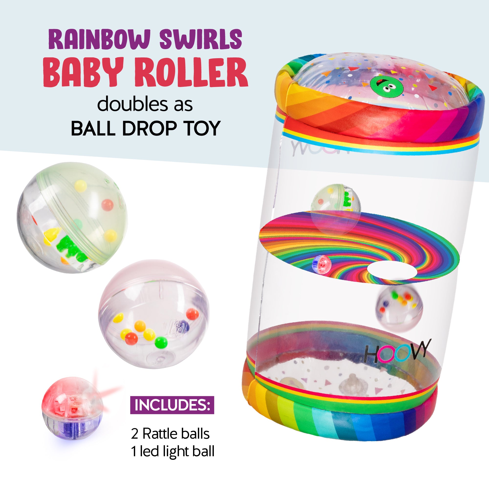 Inflatable Rainbow Swirls Friends Baby Roller - Main Image