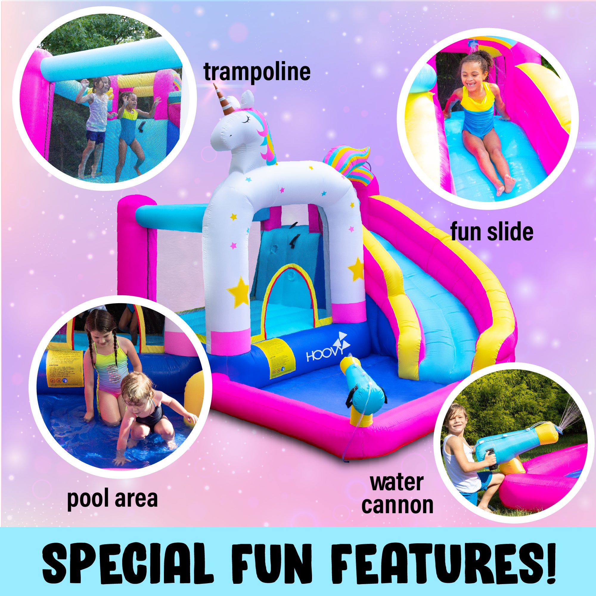 Inflatable Unicorn Themed Bounce House with Water Slide
